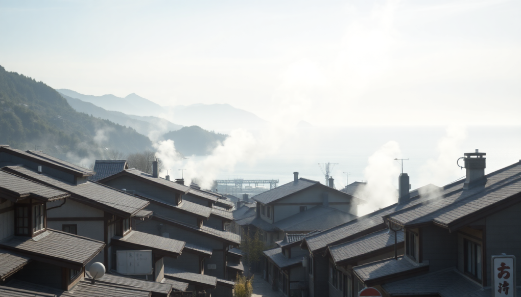 温泉街の湯けむり